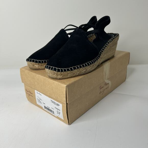 Toni Pons Sandals Womens 37 US 6.5 Lloret Black Suede Espadrille Wedges Spain - Picture 1 of 10